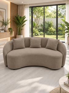 Sofá Esmeralda, Conjunto de Sofás Curvos Cello Taupe, Diseño Moderno y Contemporáneo, Tela Ecológica, Patas de Acero Inoxidable para Sala de Estar - Product Image 3