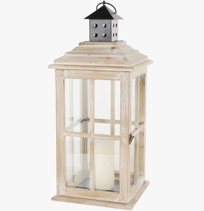 Wooden Candle <b>Lantern</b> Vintage Pillar Holder with Vented Metal Chimney Rustic <b>Hurricane</b> Lamp for Home Decor - Product Image 3