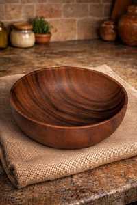 Bol de service classique artisanal en bois naturel pour les fêtes, la cuisine, les fruits, les collations, les salades, plat décoratif - Product Image 5