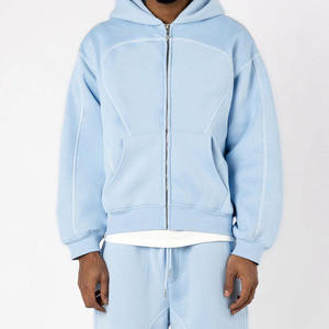 Sudadera con capucha oversize de algodón pesado con cremallera y costuras invertidas estilo streetwear al por mayor - Product Image 5