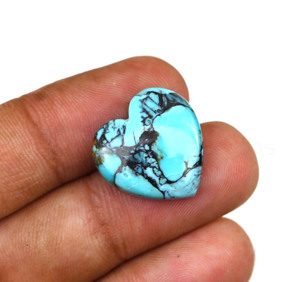 Turquoise naturelle Kingman Spiderweb bleue, forme cœur 12 mm, cabochon plat lisse poli, pour la fabrication de bijoux et pendentifs - Product Image 3