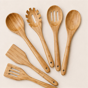 Juego de Utensilios de Cocina al por Mayor, Cucharas de Madera Natural, Utensilios de Cocina Antiadherentes, Espátula de Madera Segura para el Hogar y Restaurantes - Product Image 1