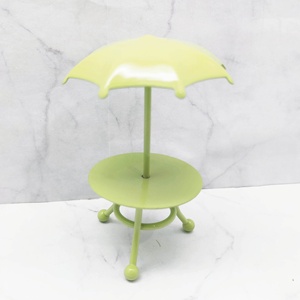 Miniature 1:12 Dollhouse Garden Green Table with Umbrella Decoration Metal Painted for ages 14 and up. - Product Image 3