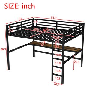 Lit mezzanine en métal pour enfants, format Queen, gain de place, insonorisé, avec prise électrique et éclairage LED, couleur noire - Product Image 4