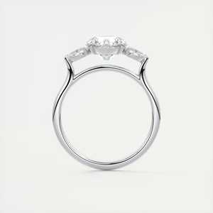 Anillo de compromiso de tres piedras con diamante cultivado en laboratorio de corte redondo de 2.50 quilates y piedras laterales en forma de pera para apilar, en oro blanco de 14 quilates. - Product Image 1
