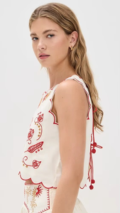 Ensemble 2 pièces décontracté pour femme, haut long brodé uni en tissu tissé 100 % coton mousseline avec un joli design - Product Image 6