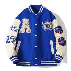 Veste universitaire bleue pour femme, manches longues, col rabattu, simple boutonnage, broderie lettre A, logo basketball, tenue d'automne - Product Image 5