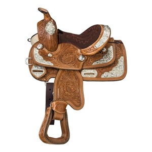 Selle de spectacle western en cuir véritable de qualité supérieure, faite à la main, ornée de métal argenté, pour la course de barils et l'équitation de ranch, personnalisable - Product Image 3