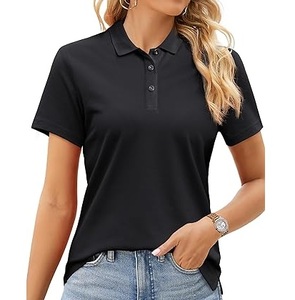Polo en coton à manches courtes pour femme, couleur unie, tricoté, respirant, décontracté, boutonné, haut d'été 2026 - Product Image 1