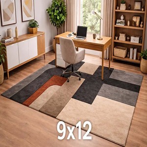 Modern geometric area rug Hand Tufted Rug neutral brown grey blocks design carpet for living room office bedroom decor soft rug - Product Image 2