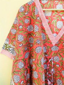 Floral Cotton Block Print <b>Kaftan</b> Skirt Handmade Sleepwear <b>Beach</b> Cover-Up Robe Women Customizable Free Size Custom - Product Image 3