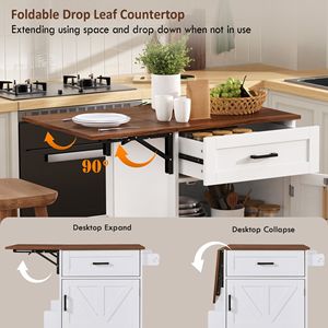 Isola da Cucina Stile Fattoria con Ruote, Un Cassetto, Ripiano Laterale Aperto e Portasciugamani, 39.3" con Piano Ribaltabile - Product Image 5