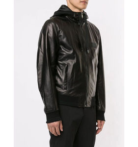 Chaqueta con Capucha de Cuero Genuino para Hombre, Cuello Alto, Logotipo Frontal, Corte Ajustado, Impermeable, Transpirable, Cierre con Cremallera - Product Image 2