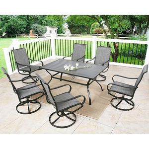 Tavolo da bistrot rettangolare a doghe in metallo da esterno con foro per ombrellone elegante da giardino - Product Image 6