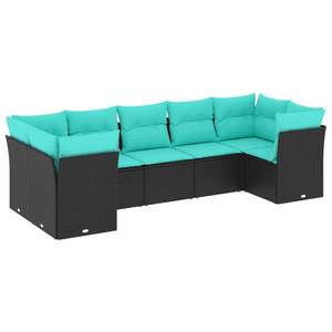 Conjunto de Sofá de Jardín Grande de Mimbre Sintético Azul y Negro con Acero, Muebles Elegantes para Exteriores de Poliéster - Product Image 2