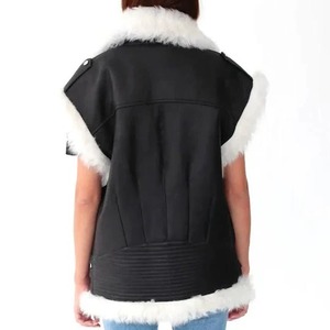 Chaleco de Piel de Oveja Negra para Mujer, Chaleco de Invierno de Piel Auténtica con Forro de Piel Blanca - Product Image 2