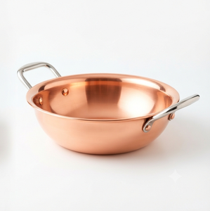 Antique Copper Hammered Kadahi With Brass Handles Stainless Steel Lined Vintage Cookware <b>Pot</b> For Stovetop <b>Cooking</b> - Product Image 3