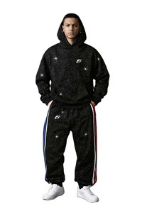 Wholesale Sparkles Rhinestone Men's Tracksuits Stylish Streetwear Men's Hoodies Jogger Hip HOP <b>Sets</b> OEM Custom Logo Manufacturer - Product Image 3