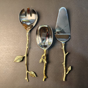 Juego de Cubiertos de 6 Piezas con Diseño de Rama Dorada, Tenedor y Cuchara para Ensalada de Acero Inoxidable y Servidor de Pastel con Detalles Florales, Vajilla. - Product Image 4