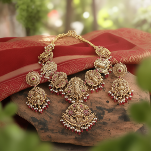 Dasa Avathar Matte Gold Plated Bridal Necklace and Earring Set - Product Image 3