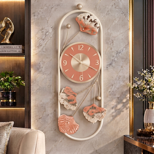 Wall <b>Clock</b> Floral Metal Art <b>Clock</b> Coral Peach Cream <b>Gold</b> Accent Chic Wall <b>Clock</b> for Living Room Home by Falah International - Product Image 1