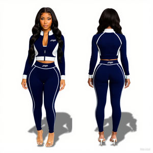 Conjunto de Ropa Y2K para Mujer, Ideal para Chicas Altas, Conjunto Deportivo de 3 Piezas con Chaqueta con Cierre y Cuello Alto, Top y Leggings, en Bloques de Color - Product Image 2