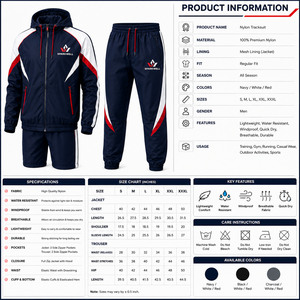 Custom <b>Men</b> Navy Red <b>White</b> Color Block Hooded Tracksuit Full Zip <b>Jacket</b> Drawstring Pants Polyester Regular Fit Autumn Sportswear - Product Image 4