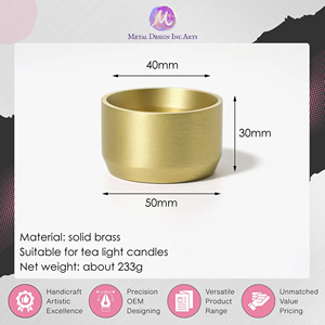 Handmade Designer <b>Brass</b> Candle <b>Holder</b> Gold-Plated Deep Container with Hammered Finish for Home Decoration at Premium Price - Product Image 2