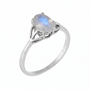 Rhaya Jewels Elegant Rhodium Plated 925 Sterling Silver Oval Cut Moonstone Prong Setting <b>Dainty</b> Band Trendy Engagement <b>Ring</b> - Product Image 2