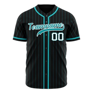 Camiseta de Béisbol Personalizada, Negra con Rayas Verde Azulado, Impresión Sublimada, Absorbente de Humedad, con Botones, Uniforme de Equipo Unisex para Adultos - Product Image 4