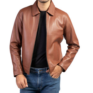 Casual Wear Men's Coated Genuine <b>Leather</b> Stand Collar Front Logo Vintage Style <b>Long</b> Sleeve AutumnWinter <b>Jacket</b> 2026 New Fashion - Product Image 1