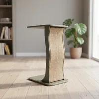 Table basse rustique moderne avec panneau en rotin courbé, cadre en bois, accent fait main, décoration contemporaine pour salon et chambre