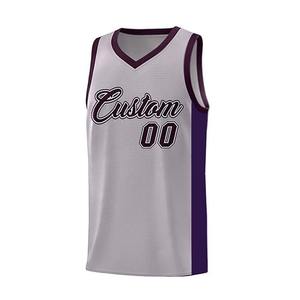 Ensemble de maillots de basket personnalisés gris à col en V sans manches en mesh respirant unisexe adulte toutes saisons avec impression par sublimation à séchage rapide - Product Image 2
