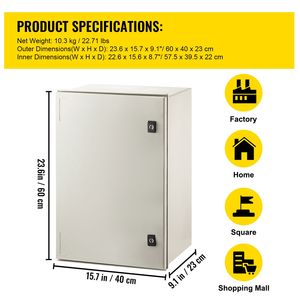 Contenitore in Acciaio e Fibra di Vetro NEMA 4X 24 X 16 X 9 Pollici, Scatola Elettrica IP66 Impermeabile e Antipolvere per Uso Esterno/Interno - Product Image 6