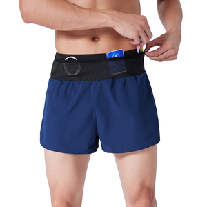 Shorts de sport pour homme à séchage rapide avec poches, taille mi-haute élastique, couleur unie, tissu tricoté, logo frontal, noir, rouge, gris, bleu - Product Image 2
