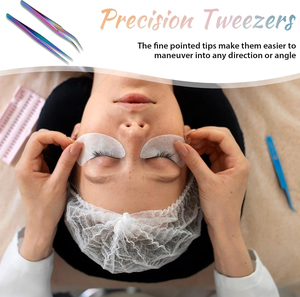 Pinzas de Precisión para Pestañas de Acero Inoxidable con Punta Suave y Acabado Arcoíris, con Bolsa con Cordón, Profesionales para Extensión de Pestañas y Cejas - Product Image 5