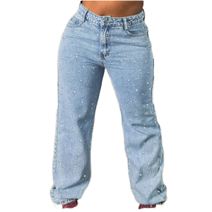 Jeans décontractés à jambes larges pour femmes, en coton mélangé doux, légers, confortables, coupe décontractée, streetwear, mode quotidienne, OEM - Product Image 4