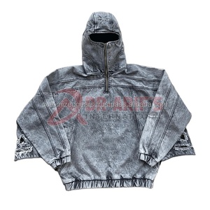 Sudadera con capucha Y2K personalizada, con relieve 3D, efecto desgastado, lavado ácido vintage, corte holgado, cremallera completa, para hombre, 100% algodón, invierno, con cuentas - Product Image 2