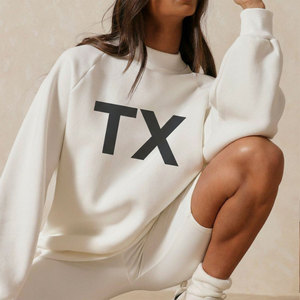 เสื้อสเวตเชิ้ตคอกลมโอเวอร์ไซส์ พิมพ์ลาย TX ด้านหน้า แขนยาวปกติ ผ้าฝ้ายฟลีซถัก 100% ระบายอากาศได้ดี เสื้อสตรีทแวร์สำหรับฤดูใบไม้ร่วง - Product Image 6