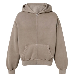 Sweat-shirt à capuche unisexe surdimensionné avec fermeture éclair, couleur unie, en molleton, décontracté, pour l'automne, coupe classique, en coton tricoté - Product Image 1