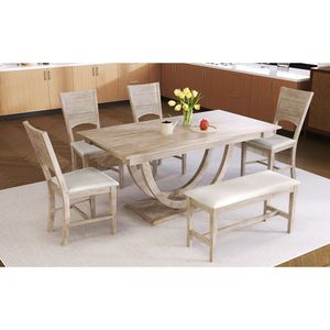 TOPMAX Set da Pranzo Moderno in 6 Pezzi, Tavolo da Cucina Semicircolare in Legno con Panca Lunga e 4 Sedie da Pranzo, Colore Naturale - Product Image 1