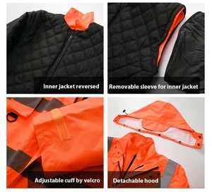 Veste de travail à capuche imperméable haute visibilité pour hommes, veste de sécurité réfléchissante pour l'hiver, vêtements de travail de sécurité - Product Image 6