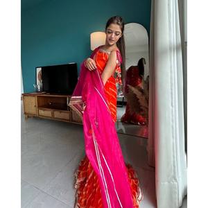 Magnifique Lehenga Choli imprimé numériquement en polyester, ensemble haut-bas et dupatta avec bordure en dentelle, idéal pour les fêtes - Product Image 6