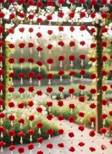 ไข่มุกดอกกุหลาบแดงพร้อมพวงมาลัยห้อยประดับสีทอง |   งานแต่งงานแบบอินเดีย, นิกาห์, ฮัลดี เมห์นดี, พูจา และการตกแต่งวัด - Product Image 3