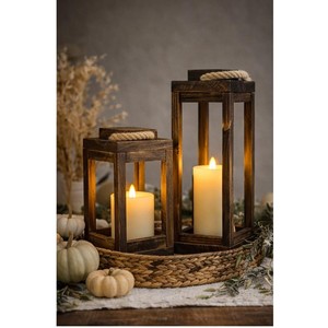 Faroles Rústicos de Madera de Teca Reciclada con Bandas de Hierro - Decorativos al por Mayor - Product Image 1