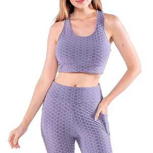 Conjunto de Yoga con Estampado Geométrico Morado, Leggings de Cintura Alta, Top Corto Deportivo, Transpirable, Spandex, Poliéster, 2 Piezas - Product Image 6