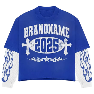 T-shirts graphiques amples 100 % coton à manches longues double couche pour hommes – Coton épais, coupe oversize - Product Image 1