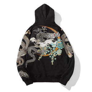 Custom <b>Embroidery</b> Hoodie Oversized Asian Streetwear Pullover <b>Sweatshirt</b> <b>Embroidery</b> Hoodie Custom Black - Product Image 2