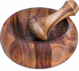 Juego de Mortero y Pilón de Madera de Acacia Natural, Molinillo de Especias, Triturador de Hierbas, Prensa de Ajo, Herramienta Manual para Procesar Alimentos - Product Image 5