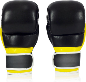 Gants de boxe en cuir noir et jaune, fermeture Velcro, unisexe, pour les arts martiaux et l'entraînement de boxe - Product Image 6